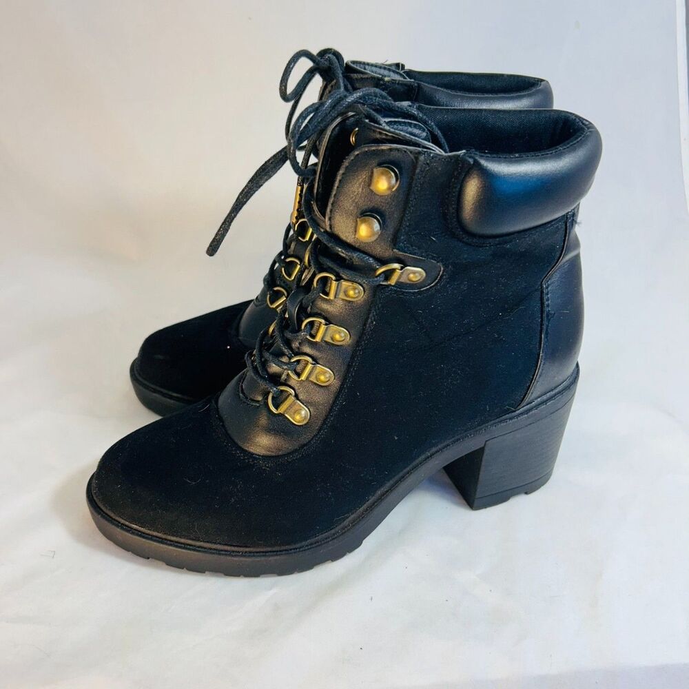 #8341 Shoedazzle Felixa Block Heel Hiker Bootie Size 8.5 Black Boots Rock Punk